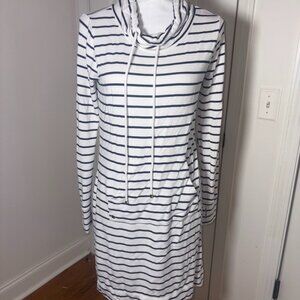 Lilly Pulitzer UPF 50+ Hillary Popover Dress Sweater Blue White Stripe size S